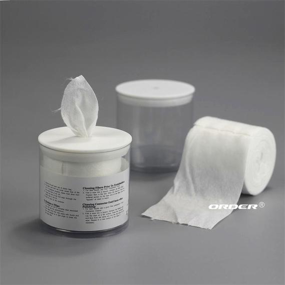 Optical-Grade fabric disposable perforated nonwoven Optic Fiber cleaning cloths in convenient mini-tub